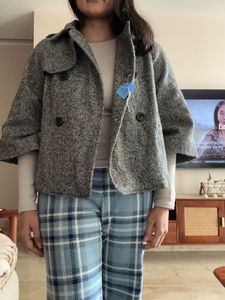 Gray Wool Blend Cape Jacket