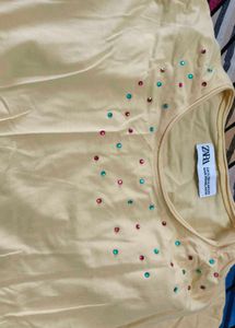 Zara Yellow Embellished Tee