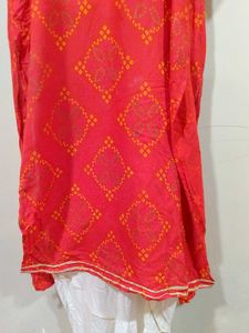 Red Traditional Straight Kurti With White Plazo