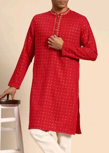 Men Red & Gold-Toned Geometric Kurta