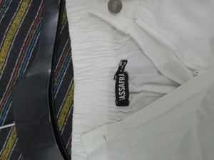 Women White Twill Parallel Trouser