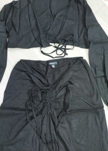 Boohoo Black Crop Top &amp; Skirt Set