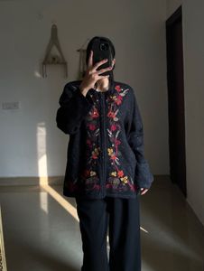 CROFT&amp;BARROW VINTAGE AUTUMN FLORAL ZIPPER SWEATER