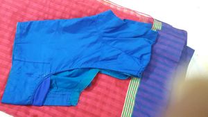 Red colour saree with multi coloured boarders,  fe