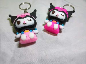 2 sanrio kuromi hot &amp; light pink keychain charm