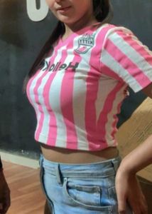 Pink Striped Crop Top