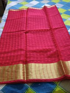 Red Cotton silk saree.