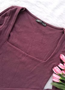 Zara Burgundy Fitted Top