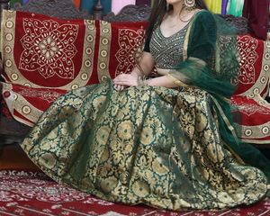 Banarsi Lehenga With Velvet Mirror Work Blouse