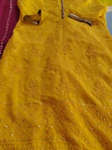 3 Peace Yellow Suit Set With Palazzo And Duppta