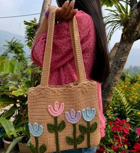 Crochet Flowers Tote Bag