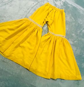 Yellow Embroidered Kurti With Sharara