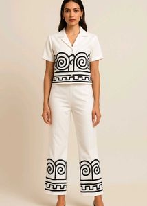Short Sleeve Shirt with Collar Straight Pants wit