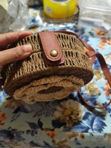 Mauritius Bamboo Offwhite Flower Sling Bag