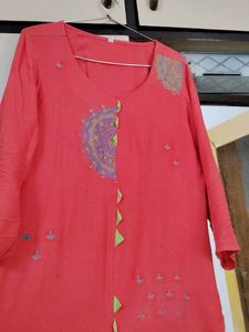 Kurta Orange Colour With Beautiful Kadai