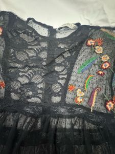 Black Net Floral Embroidered Top