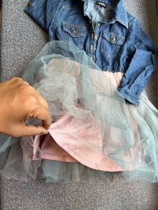 Imported Denim &amp; Tulle Dress