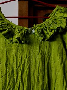 Green Rayon Kurti With Beautiful Neck Design L
