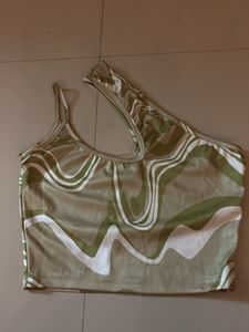 One-Shoulder Printed Crop Top
