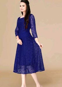 Elegant Blue Lace Midi Dress