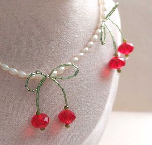 Pinterest Inspired Pearl And Cherry Bow Necklace