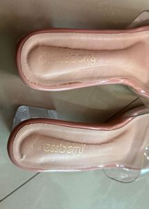 Nude Block Heel Mules with Clear Strap