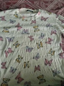 White Butterfly Print Top