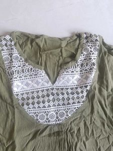 Olive Green Lace Trim Tunic