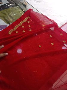 Red &amp; Gold Embellished Saree (Issue)