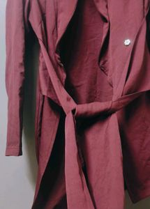 Burgundy Draped Front Blazer