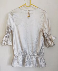 Beige Silk Peplum Top