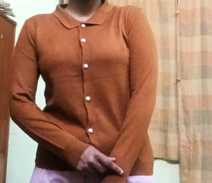 Brown Cardigan with Pearl Buttons