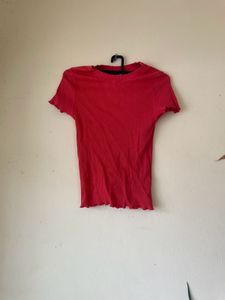 Dark Peach Or Pink Ribbed Top For Women