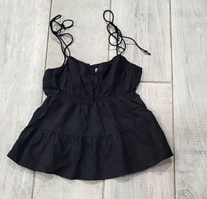 Black Tie-Strap Tiered Tank Top