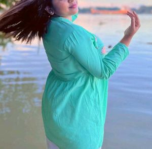 Pinteresty Mint green short kurti flower embroider