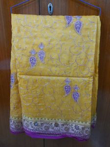 Beautiful Embroidered Yellow Saree