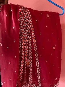 RED SAREE WITH GEMS DESIGN
