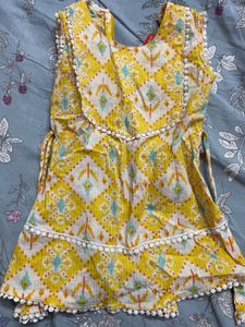 Girls Yellow Kurti Pant Set