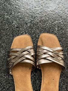 Metallic Woven Slide Sandals