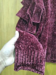 Burgundy Ruffle Sleeve Sweater