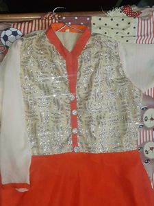 Orange &amp; Gold Anarkali Dress