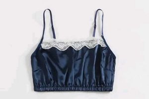 Sexy Navy Blue Satin Lace Crop Top/ Cami top