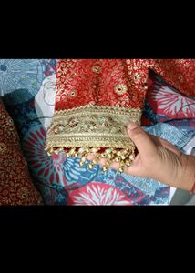 Elegant Red &amp; Gold Lehenga Skirt