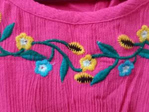 Dress For Girls With Neck Embroidery