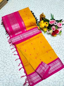Yellow & Pink Cotton Saree