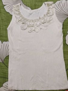 White Embellished Tank Top