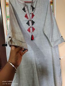Gray Embroidered Tunic Dress