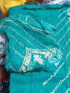 Elegant Green Embroidered Dress Material