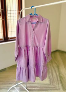 Lilac Tiered Cotton Poplin Shirt Dress – Imported