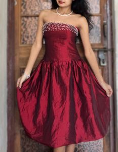 Burgundy Beaded Party Dress